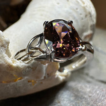 Load image into Gallery viewer, Celtic Autumn Ring, Engagement Ring, Ireland Ring, Promise Ring, Trinity Knot Jewelry, Anniversary Gift, Cocktail Ring, Rhodolite Ring Large
