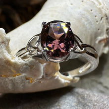 Load image into Gallery viewer, Celtic Autumn Ring, Engagement Ring, Ireland Ring, Promise Ring, Trinity Knot Jewelry, Anniversary Gift, Cocktail Ring, Rhodolite Ring Large