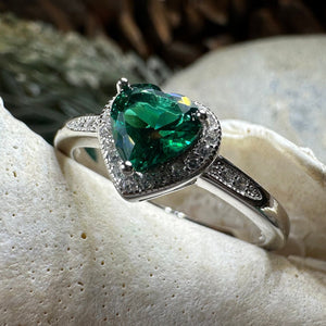 Emerald Heart Ring, Celtic Jewelry, Engagement Ring, Bridal Jewelry, Ireland Ring, Promise Ring, Anniversary Gift, Girlfriend Gift, Wife