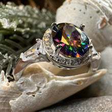 Load image into Gallery viewer, Twilight Lady Celtic Ring, Engagement Ring, Large Mystic Topaz Ring, Engagement Ring, Statement Ring, Anniversary Gift, Ladies Promise Ring