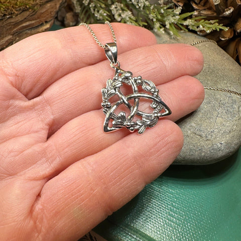 Load image into Gallery viewer, Mistletoe Necklace, Celtic Jewelry, Trinity Knot Pendant, Ireland Gift, Irish Jewelry, Scotland Jewelry, Anniversary Gift, Graduation Gift