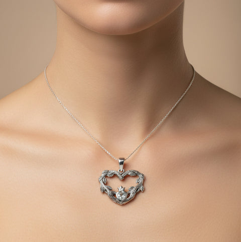 Load image into Gallery viewer, Claddagh Necklace, Celtic Pendant, Irish Jewelry, Bridal Jewelry, Anniversary Gift, Engagement Gift, Girlfriend Gift, Diamond Claddagh Gift