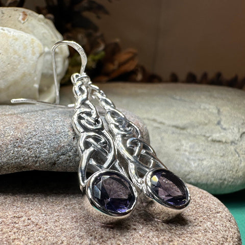 Load image into Gallery viewer, Celtic Earrings, Irish Jewelry, Scotland Jewelry, Boho Mom Gift, Anniversary Gift, Ireland Amethyst Earrings, Wife Gift, Graduation Gift
