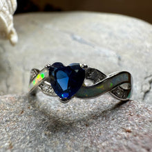 Load image into Gallery viewer, Opal Celtic Ring, Celtic Ring, Sapphire Promose Ring, Silver Opal Ring, Anniversary Gift, Cocktail Ring, Blue Birthstone Ring, Wife Gift