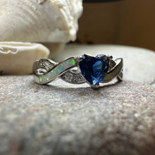 Load image into Gallery viewer, Opal Celtic Ring, Celtic Ring, Sapphire Promose Ring, Silver Opal Ring, Anniversary Gift, Cocktail Ring, Blue Birthstone Ring, Wife Gift