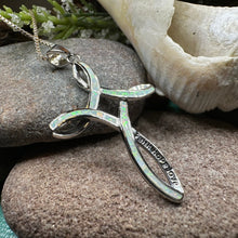 Load image into Gallery viewer, Celtic Cross Necklace, Irish Jewelry, Celtic Opal Pendant, First Communion Gift, Confirmation Gift, Irish Cross, Religious Jewelry, Mom Gift