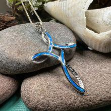 Load image into Gallery viewer, Celtic Cross Necklace, Irish Jewelry, Celtic Opal Pendant, First Communion Gift, Confirmation Gift, Irish Cross, Religious Jewelry, Mom Gift