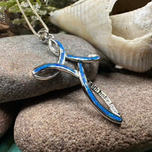 Load image into Gallery viewer, Celtic Cross Necklace, Irish Jewelry, Celtic Opal Pendant, First Communion Gift, Confirmation Gift, Irish Cross, Religious Jewelry, Mom Gift