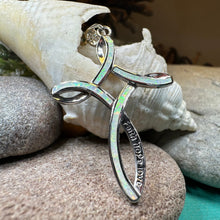 Load image into Gallery viewer, Celtic Cross Necklace, Irish Jewelry, Celtic Opal Pendant, First Communion Gift, Confirmation Gift, Irish Cross, Religious Jewelry, Mom Gift