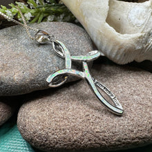 Load image into Gallery viewer, Celtic Cross Necklace, Irish Jewelry, Celtic Opal Pendant, First Communion Gift, Confirmation Gift, Irish Cross, Religious Jewelry, Mom Gift