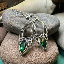 Load image into Gallery viewer, Trinity Knot Earrings, Celtic Jewelry, Irish Jewelry, Celtic Knot Jewelry, Bridal Jewelry, Emerald, Scotland Jewelry, Mom Gift, Wife Gift