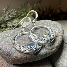 Load image into Gallery viewer, Trinity Knot Earrings, Celtic Jewelry, Irish Jewelry, Celtic Knot Jewelry, Bridal Jewelry, Blue Topaz, Scotland Jewelry, Mom Gift, Wife Gift