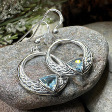 Load image into Gallery viewer, Trinity Knot Earrings, Celtic Jewelry, Irish Jewelry, Celtic Knot Jewelry, Bridal Jewelry, Blue Topaz, Scotland Jewelry, Mom Gift, Wife Gift