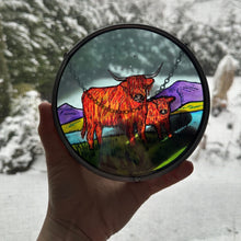 Load image into Gallery viewer, Highland Cow Wall Decor, Scotland Gift, Stained Glass Celtic Gift, New Home Gift, Scottish Wedding Gift, Scottish Cattle, Highland Coo Lover