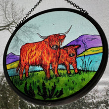 Load image into Gallery viewer, Highland Cow Wall Decor, Scotland Gift, Stained Glass Celtic Gift, New Home Gift, Scottish Wedding Gift, Scottish Cattle, Highland Coo Lover
