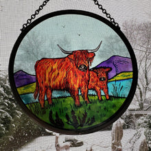 Load image into Gallery viewer, Highland Cow Wall Decor, Scotland Gift, Stained Glass Celtic Gift, New Home Gift, Scottish Wedding Gift, Scottish Cattle, Highland Coo Lover