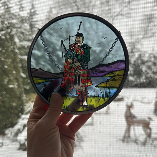Bagpiper Wall Decor, Scottish Gift, Stained Glass Bagpipes, New Home Gift, Scotland Wedding Gift, Celtic Gift, Highland Bagpiper Gift