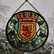 Load image into Gallery viewer, Scottish Lion Wall Decor, Scottish Thistle Gift, Scotland Stained Glass, New Home Gift, Scotland Wedding Gift, Celtic Gift, Sterling Castle