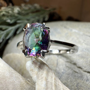 Mystic Topaz Engagement Ring, Celtic Ring, Statement Ring, Topaz Ring, Solitaire Ring, Anniversary Gift, Cocktail Ring, Wife Promise Ring