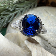 Load image into Gallery viewer, Sapphire Statement Ring, Engagement Ring, Large Blue Ring, Engagement Ring, Celtic Statement Ring, Anniversary Gift, Ladies Promise Ring