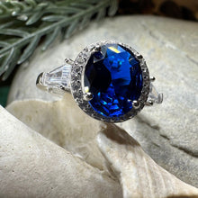 Load image into Gallery viewer, Sapphire Statement Ring, Engagement Ring, Large Blue Ring, Engagement Ring, Celtic Statement Ring, Anniversary Gift, Ladies Promise Ring