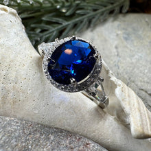 Load image into Gallery viewer, Sapphire Statement Ring, Engagement Ring, Large Blue Ring, Engagement Ring, Celtic Statement Ring, Anniversary Gift, Ladies Promise Ring