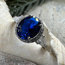 Load image into Gallery viewer, Sapphire Statement Ring, Engagement Ring, Large Blue Ring, Engagement Ring, Celtic Statement Ring, Anniversary Gift, Ladies Promise Ring