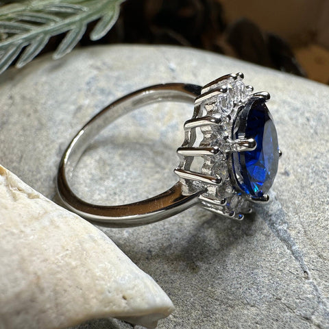 Load image into Gallery viewer, Princess Diana Sapphire Engagement Ring, Large Blue Ring, Cocktail Ring, Celtic Statement Ring, Anniversary Gift, Ladies Promise Ring