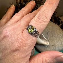 Load image into Gallery viewer, Celtic Knot Ring, Celtic Jewelry, Irish Ring, Celtic Promise Ring, Irish Jewelry, Anniversary Gift, Scottish Ring, Peridot Ring, Wife Gift