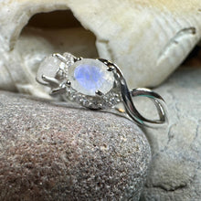 Load image into Gallery viewer, Moonstone Infinity Ring, Promise Ring, Engagement Ring, Celtic Jewelry, Anniversary Gift, Solitaire Ring, Boho Statement Ring, Cocktail Ring