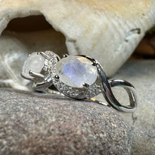 Load image into Gallery viewer, Moonstone Infinity Ring, Promise Ring, Engagement Ring, Celtic Jewelry, Anniversary Gift, Solitaire Ring, Boho Statement Ring, Cocktail Ring