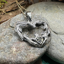 Load image into Gallery viewer, Claddagh Necklace, Celtic Pendant, Irish Jewelry, Bridal Jewelry, Anniversary Gift, Engagement Gift, Girlfriend Gift, Diamond Claddagh Gift