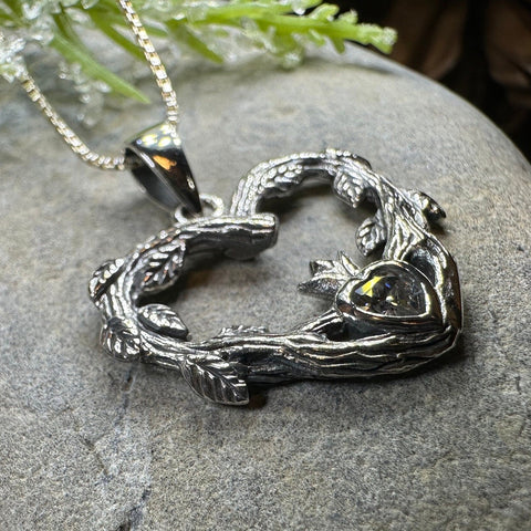 Load image into Gallery viewer, Claddagh Necklace, Celtic Pendant, Irish Jewelry, Bridal Jewelry, Anniversary Gift, Engagement Gift, Girlfriend Gift, Diamond Claddagh Gift