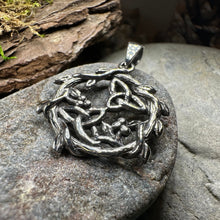 Load image into Gallery viewer, Mistletoe Necklace, Celtic Jewelry, Trinity Knot Pendant, Ireland Gift, Irish Jewelry, Scotland Jewelry, Anniversary Gift, Graduation Gift