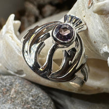 Load image into Gallery viewer, Thistle Ring, Celtic Ring, Scotland Ring, Amethyst Ring, Scottish Ring, Outlander Jewelry, Nature Ring, Thistle Jewelry, Mom Gift, Wife Gift