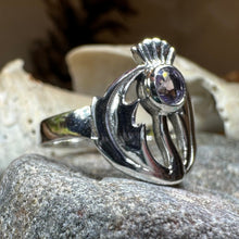 Load image into Gallery viewer, Thistle Ring, Celtic Ring, Scotland Ring, Amethyst Ring, Scottish Ring, Outlander Jewelry, Nature Ring, Thistle Jewelry, Mom Gift, Wife Gift