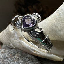 Load image into Gallery viewer, Claddagh Ring, Amethyst Celtic Ring, Irish Jewelry, Celtic Knot Jewelry, Irish Ring, Irish Dance Gift, Anniversary Gift, Bridal Ring