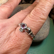 Load image into Gallery viewer, Claddagh Ring, Amethyst Celtic Ring, Irish Jewelry, Celtic Knot Jewelry, Irish Ring, Irish Dance Gift, Anniversary Gift, Bridal Ring