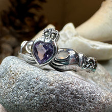 Load image into Gallery viewer, Claddagh Ring, Amethyst Celtic Ring, Irish Jewelry, Celtic Knot Jewelry, Irish Ring, Irish Dance Gift, Anniversary Gift, Bridal Ring