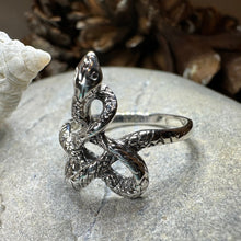 Load image into Gallery viewer, Celtic Snake Ring, Celtic Ring, Gothic Ring, Silver Boho Ring, Irish Ring, Scottish Gift, Anniversary Gift, Animal Ring, Large Wiccan Ring