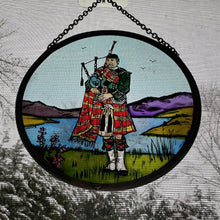 Load image into Gallery viewer, Bagpiper Wall Decor, Scottish Gift, Stained Glass Bagpipes, New Home Gift, Scotland Wedding Gift, Celtic Gift, Highland Bagpiper Gift