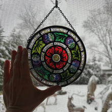 Load image into Gallery viewer, Rose and Thistle Wall Decor, Scottish Gift, Scotland Stained Glass, New Home Gift, Scotland Wedding Gift, Celtic Gift, Glasgow Gift