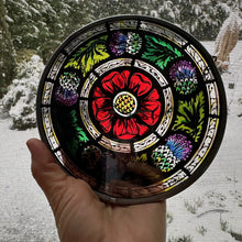 Load image into Gallery viewer, Rose and Thistle Wall Decor, Scottish Gift, Scotland Stained Glass, New Home Gift, Scotland Wedding Gift, Celtic Gift, Glasgow Gift