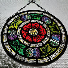 Load image into Gallery viewer, Rose and Thistle Wall Decor, Scottish Gift, Scotland Stained Glass, New Home Gift, Scotland Wedding Gift, Celtic Gift, Glasgow Gift