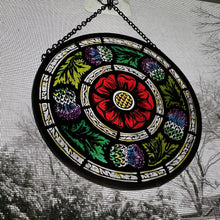 Load image into Gallery viewer, Rose and Thistle Wall Decor, Scottish Gift, Scotland Stained Glass, New Home Gift, Scotland Wedding Gift, Celtic Gift, Glasgow Gift