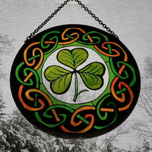 Load image into Gallery viewer, Irish Shamrock Wall Decor, Ireland Gift, Irish Stained Glass, New Home Gift, Clover Wedding Gift, Celtic Gift, Saint Patrick's Day
