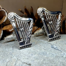 Load image into Gallery viewer, Irish Harp Cuff Links, Ireland Jewelry, Men&#39;s Celtic Jewelry, Music Jewelry Gift, Groom Gift, Boyfriend Gift, Husband Gift, Cool Cufflinks
