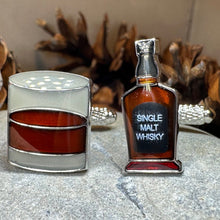 Load image into Gallery viewer, Scotch Whisky Cuff Links, Scotland Jewelry, Men's Celtic Jewelry, Whiskey Lover Gift, Groom Gift, Boyfriend Gift, Scottish Husband Gift, Dad