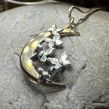 Load image into Gallery viewer, Moon Necklace, Butterflies Pendant, Celestial Jewelry, Mystical Jewelry, Silver Butterfly Jewelry, Gothic Pendant, Crescent Moon Pendant