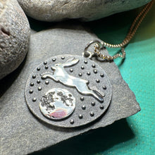 Load image into Gallery viewer, Rabbit Necklace, Nature Jewelry, Full Moon Pendant, Hare Necklace, Bunny, Animal Jewelry, New Beginnings, Inspirational Gift, Wiccan Jewelry